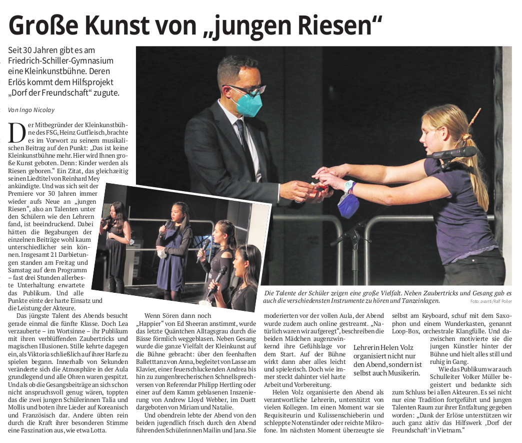 Marbacher Zeitung 20211122 Kleinkunstabend FSG