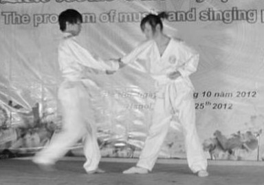 Die Teilnehmer des Kung Fu Kurses führen ihr Können vor